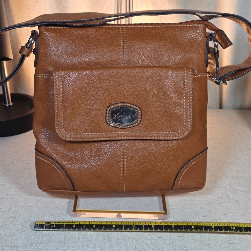 Franco Sarto Cognac Brown Faux Leather Front Flap Crossbody Bag